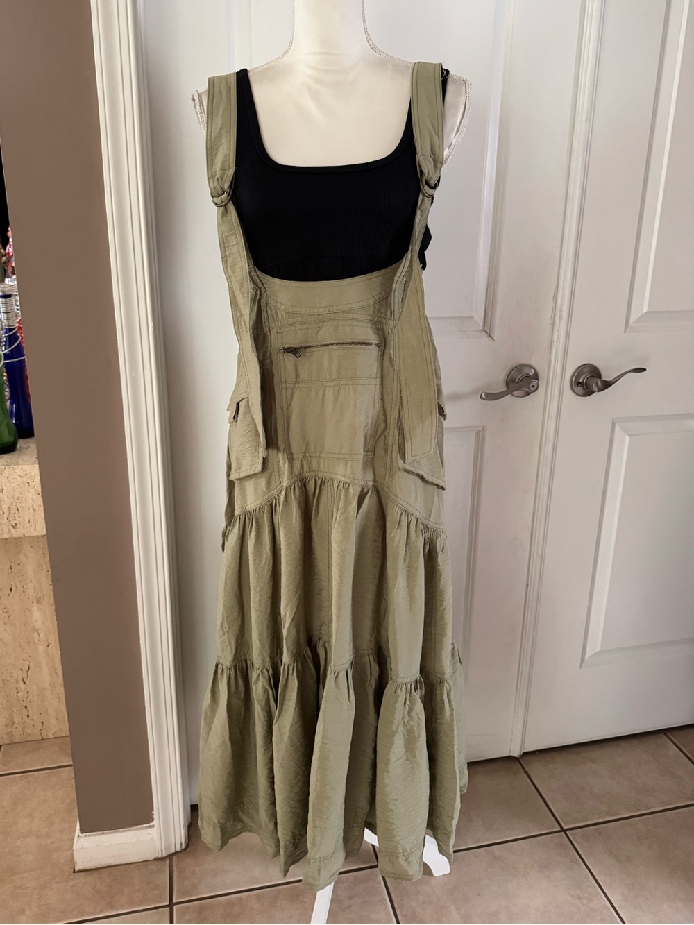 Anthropologie Pilcro Tiered Midi Pinafore Dress in Moss. Size S. MSRP $178 - Picture 15 of 16